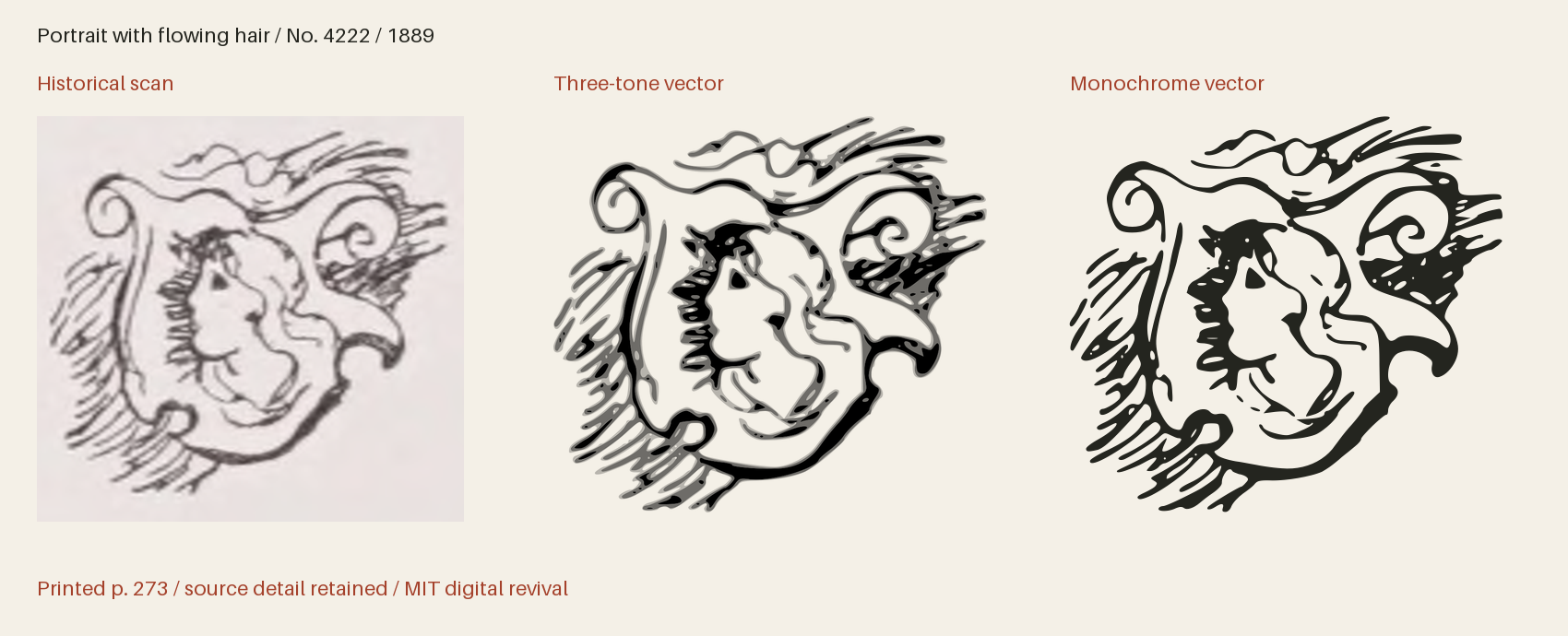 Historical scan beside the three-tone and monochrome vector revivals
