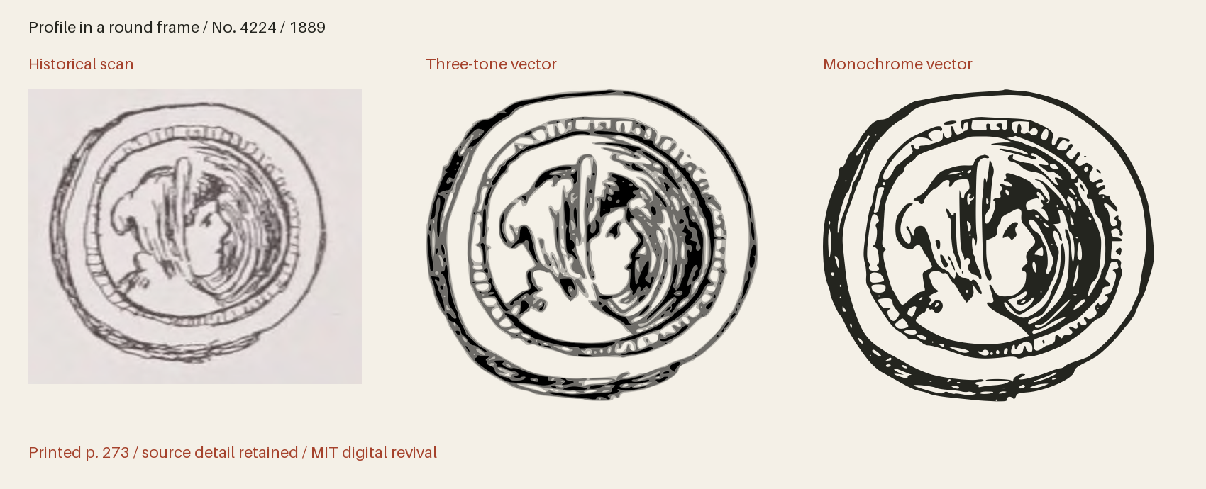 Historical scan beside the three-tone and monochrome vector revivals