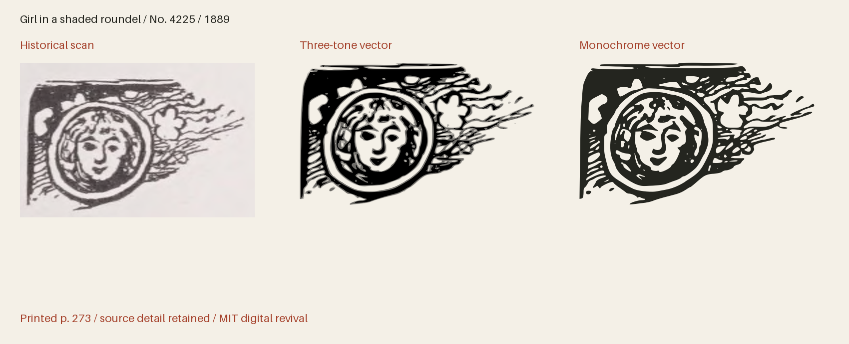 Historical scan beside the three-tone and monochrome vector revivals