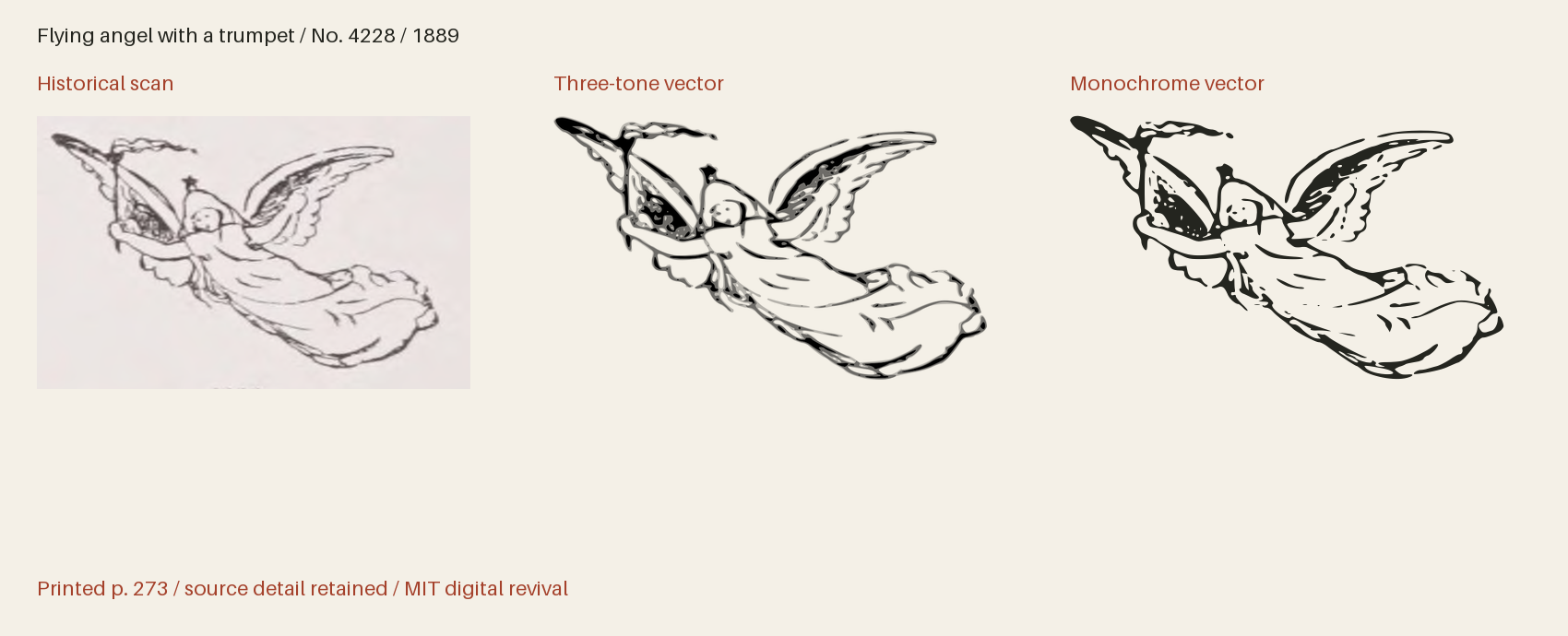 Historical scan beside the three-tone and monochrome vector revivals