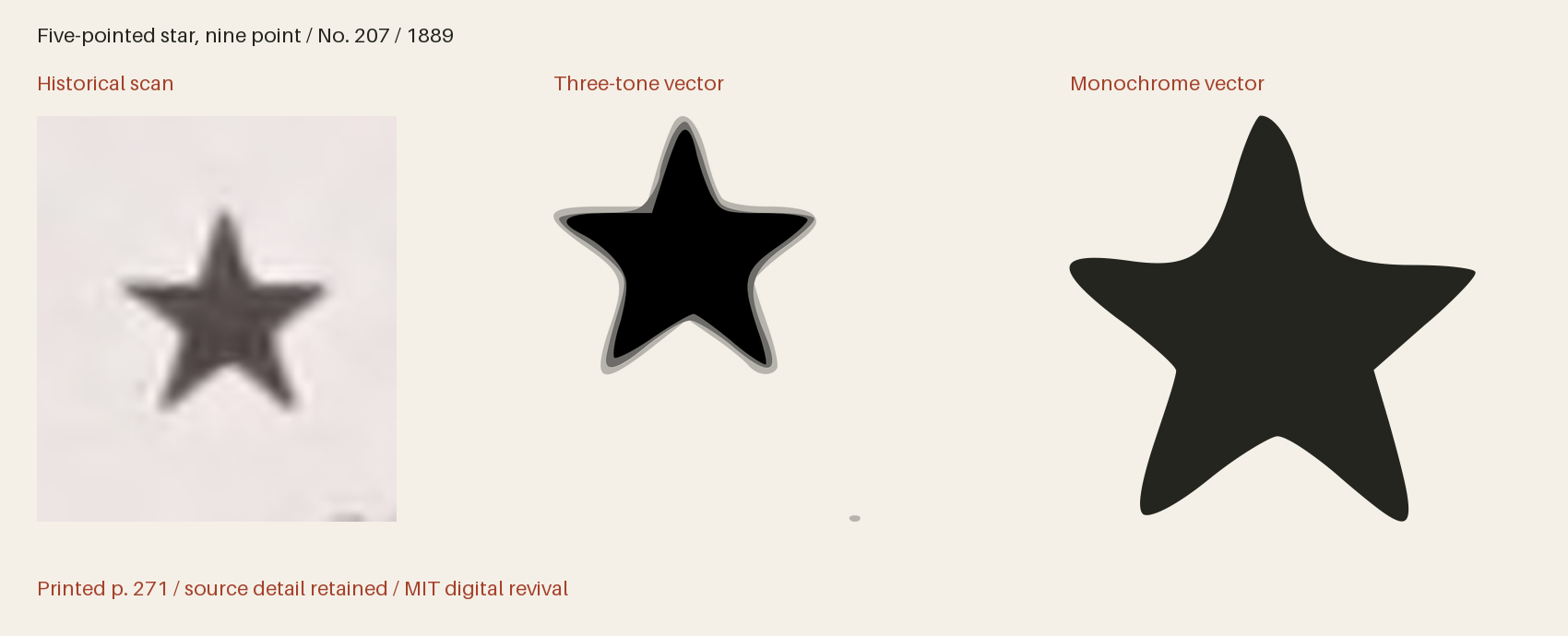 Historical scan beside the three-tone and monochrome vector revivals