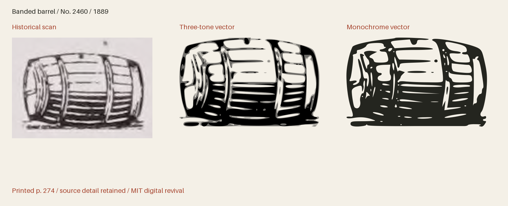 Historical scan beside the three-tone and monochrome vector revivals