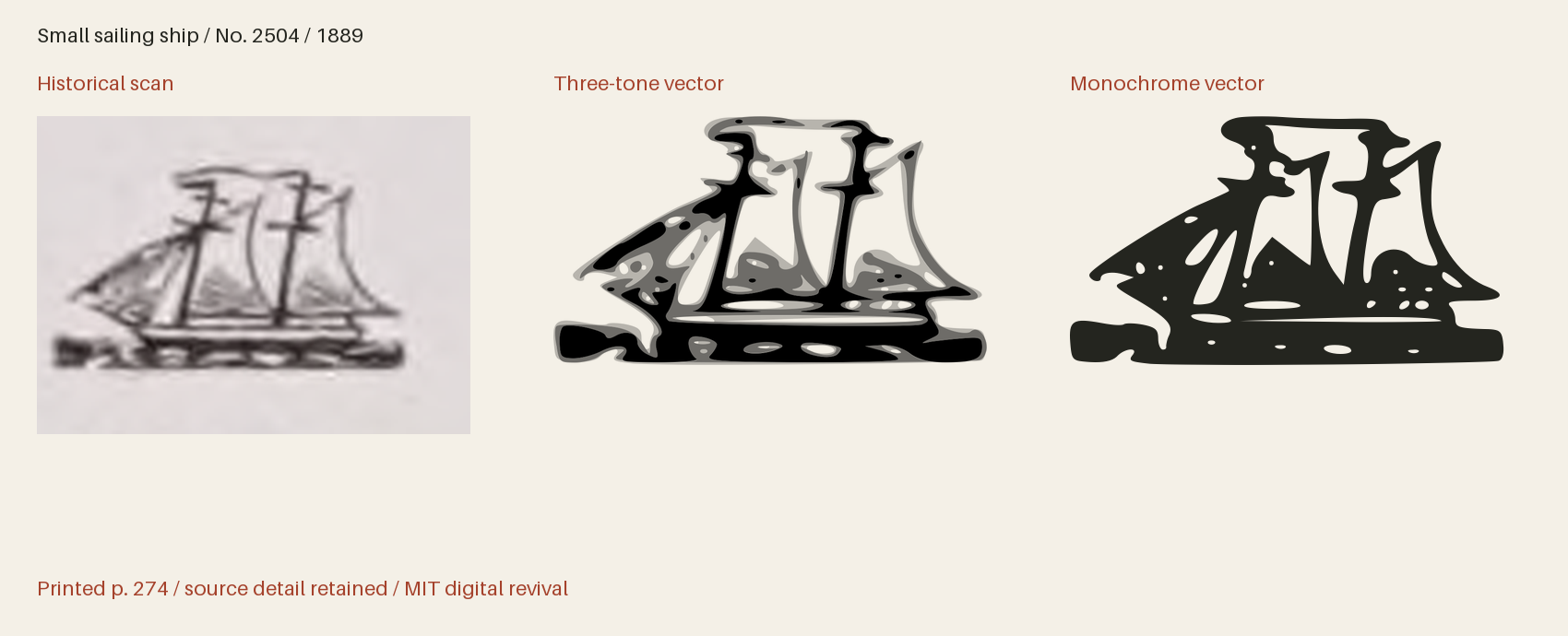 Historical scan beside the three-tone and monochrome vector revivals