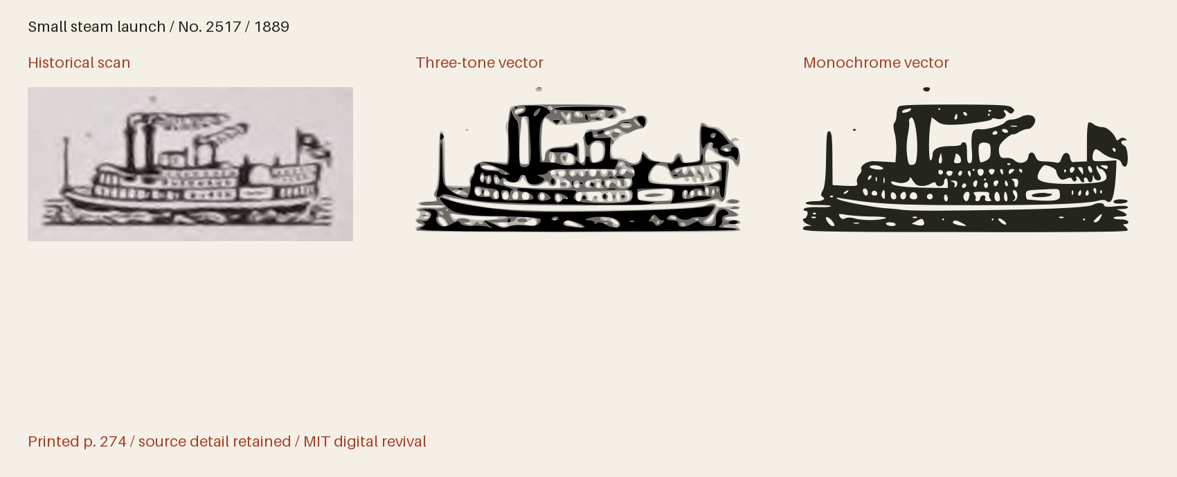 Historical scan beside the three-tone and monochrome vector revivals