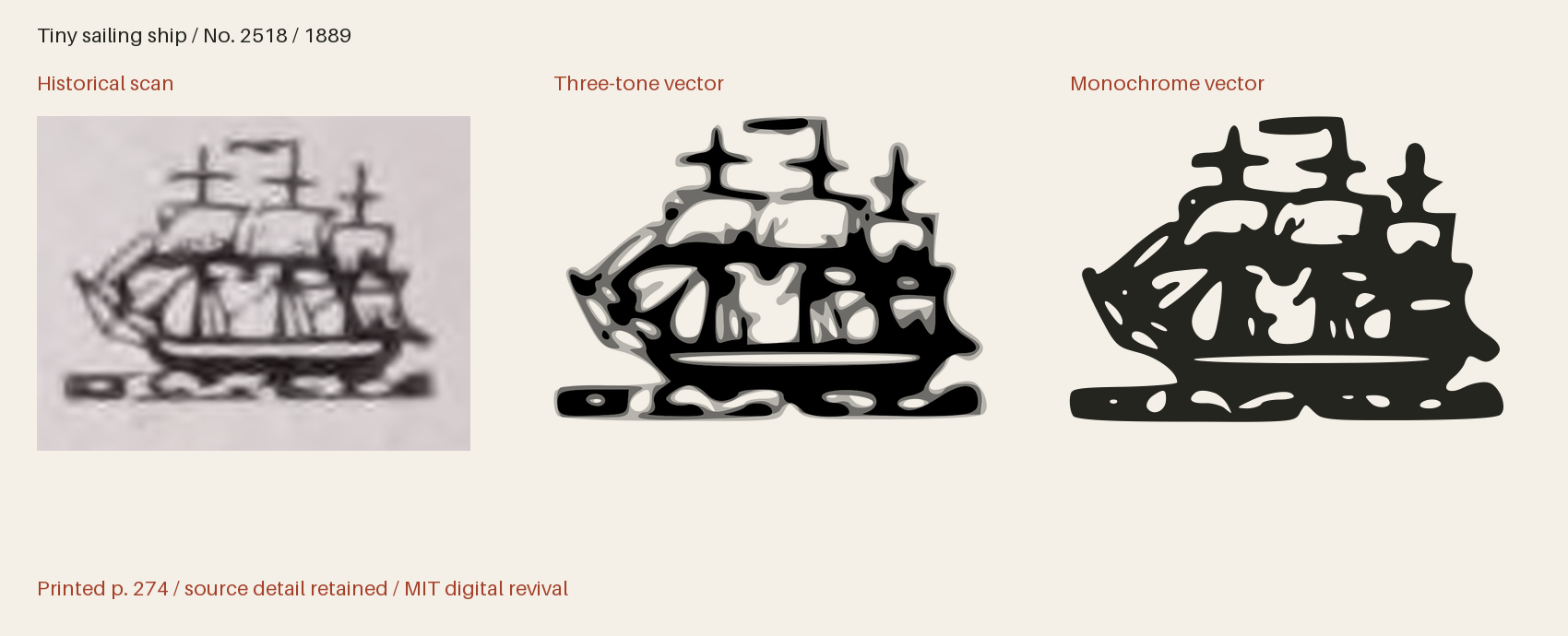 Historical scan beside the three-tone and monochrome vector revivals