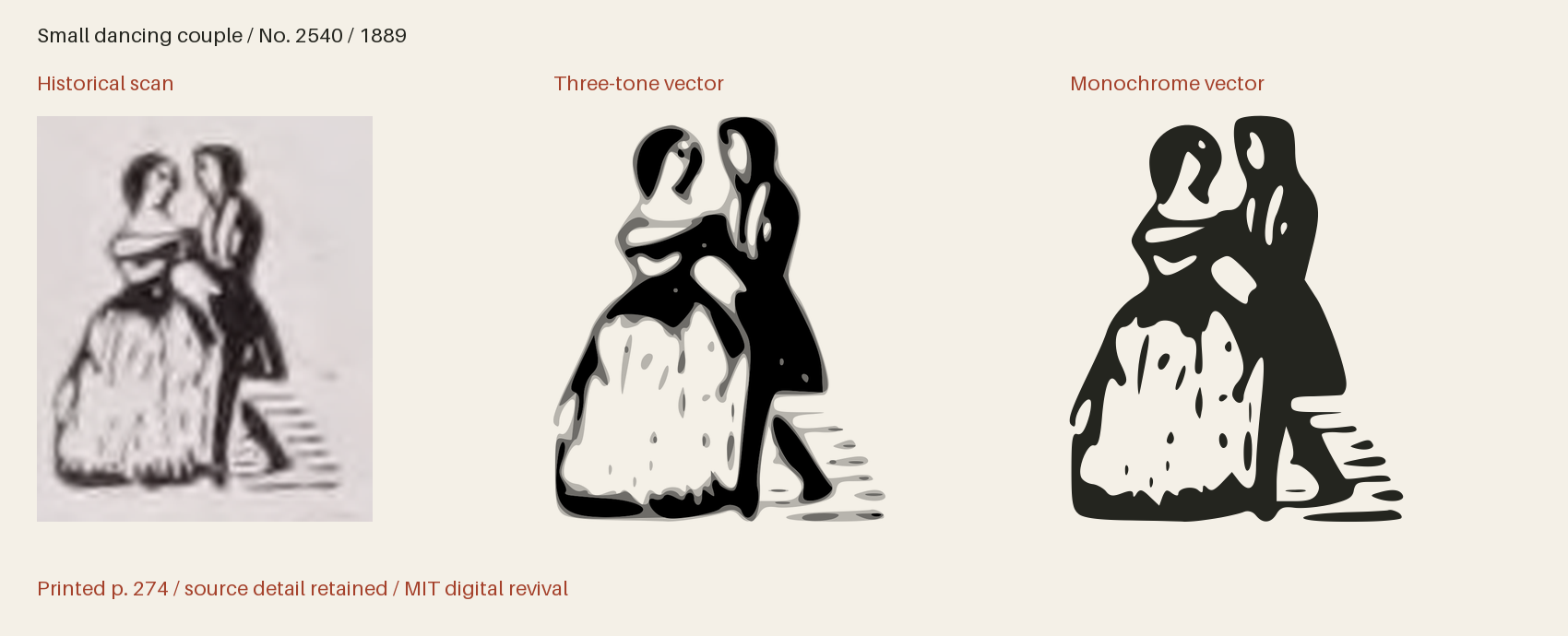 Historical scan beside the three-tone and monochrome vector revivals