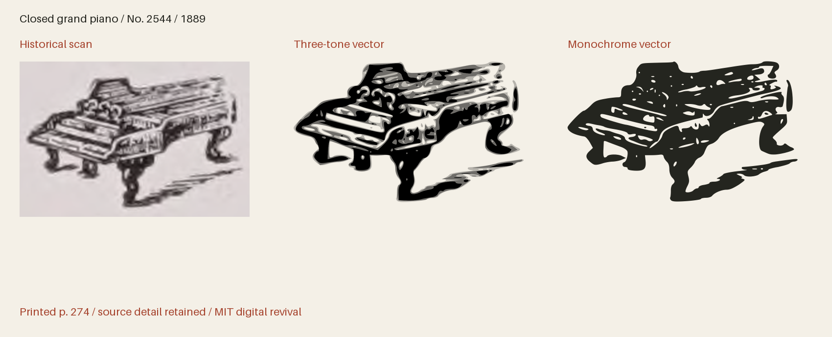 Historical scan beside the three-tone and monochrome vector revivals