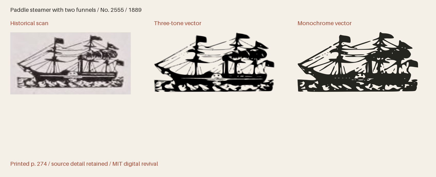 Historical scan beside the three-tone and monochrome vector revivals