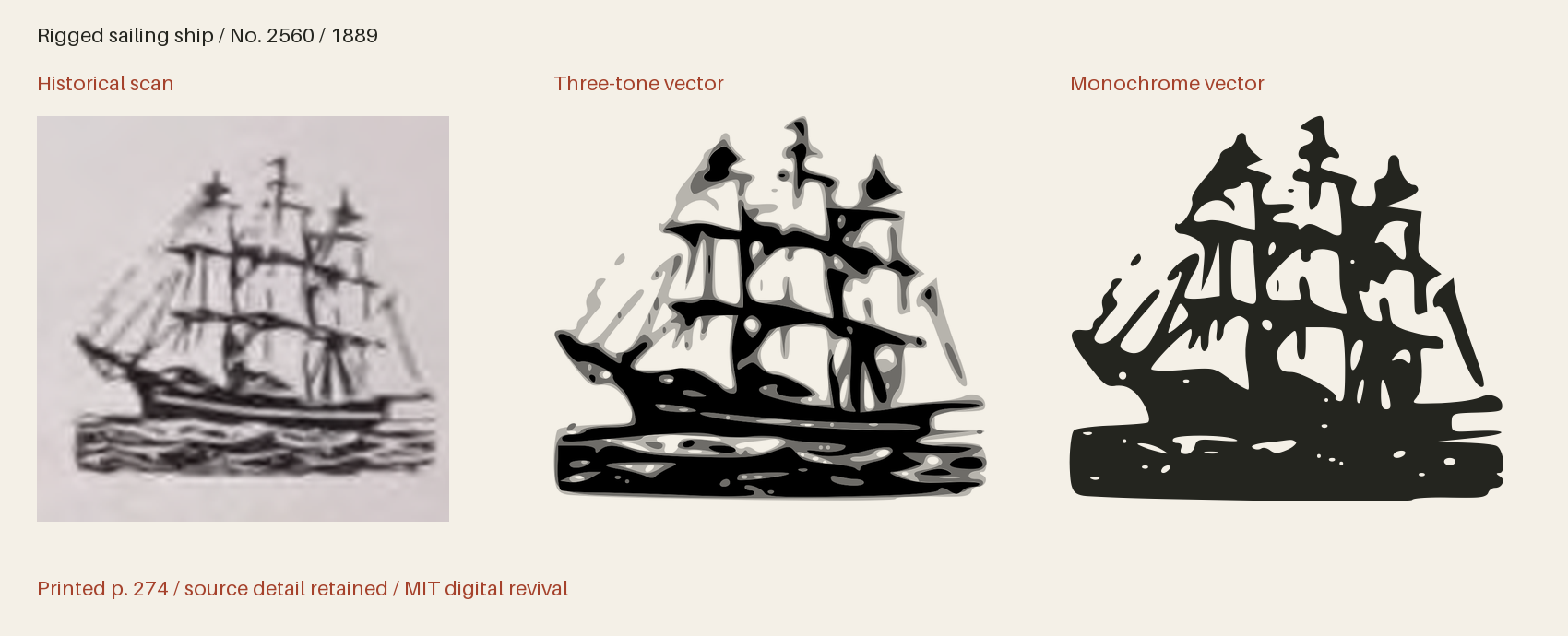 Historical scan beside the three-tone and monochrome vector revivals