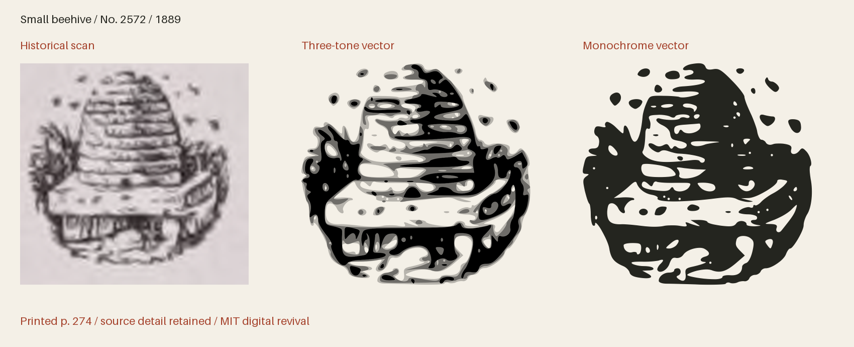Historical scan beside the three-tone and monochrome vector revivals