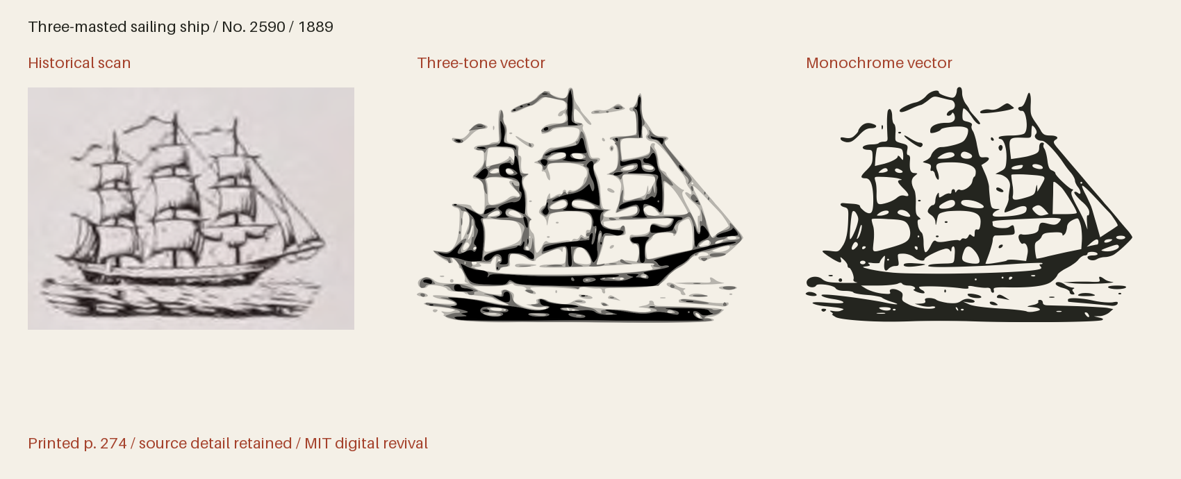 Historical scan beside the three-tone and monochrome vector revivals
