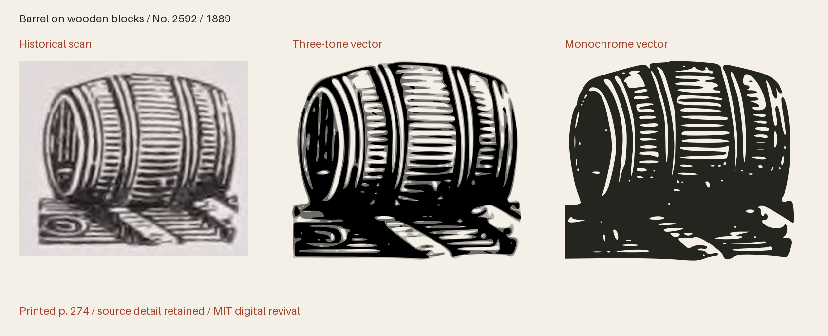 Historical scan beside the three-tone and monochrome vector revivals