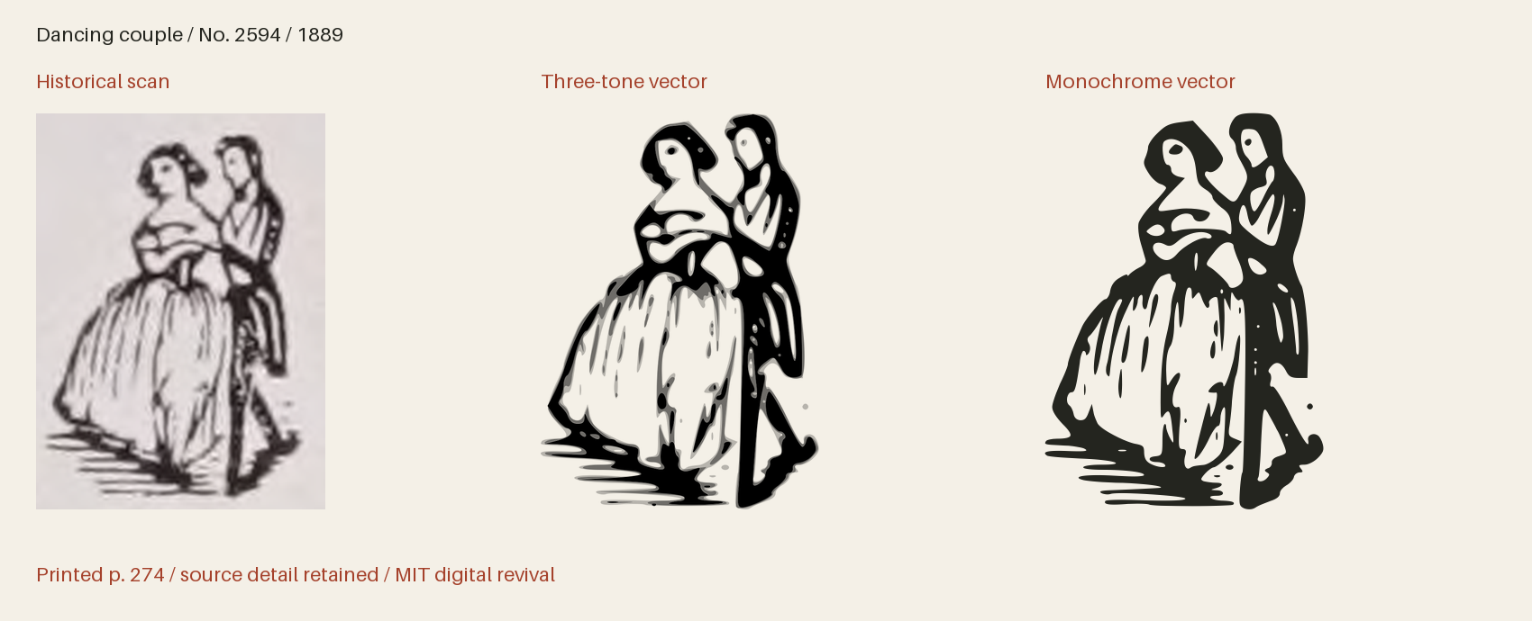 Historical scan beside the three-tone and monochrome vector revivals