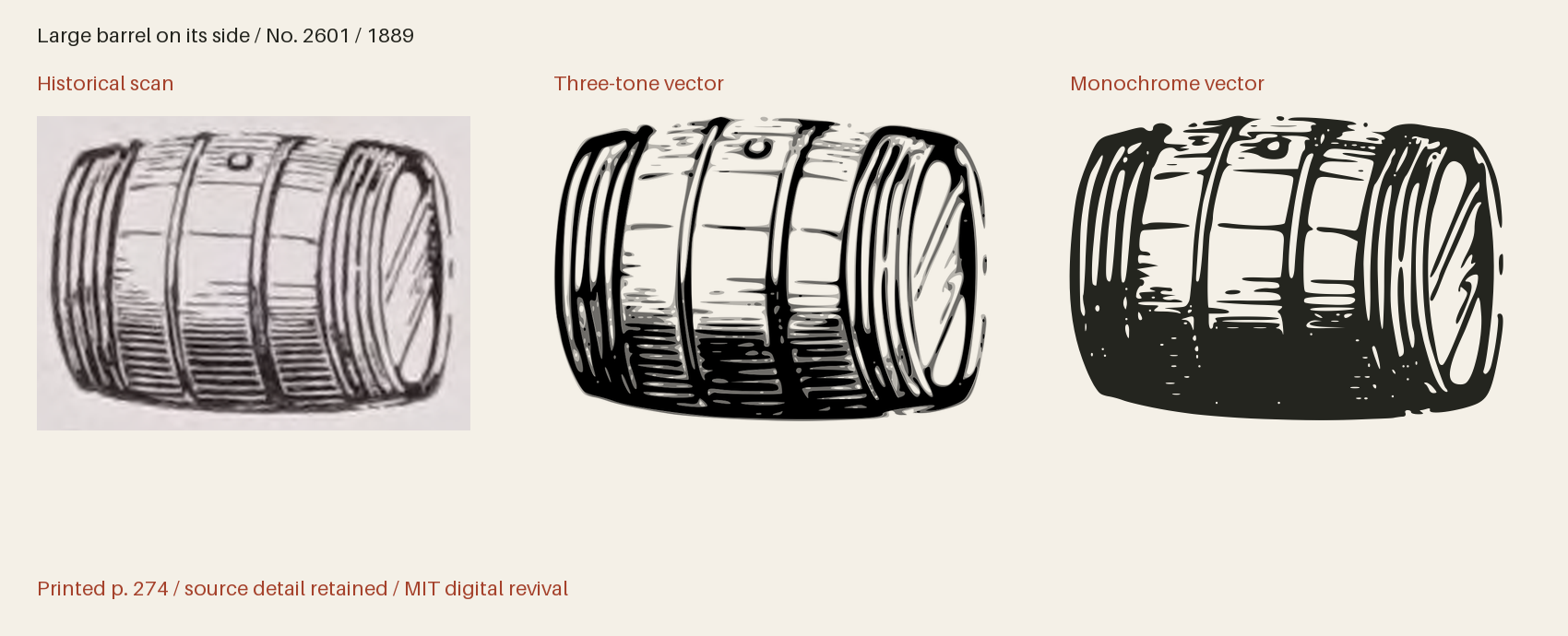 Historical scan beside the three-tone and monochrome vector revivals