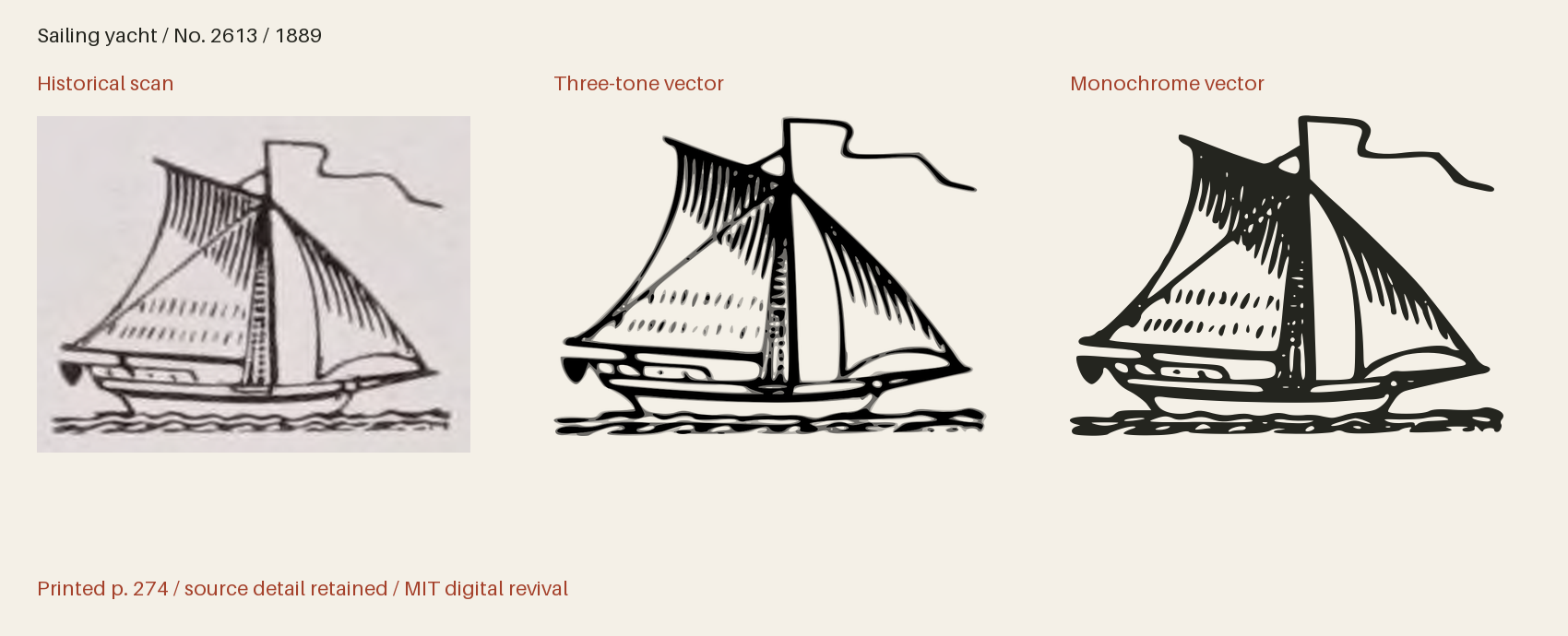 Historical scan beside the three-tone and monochrome vector revivals