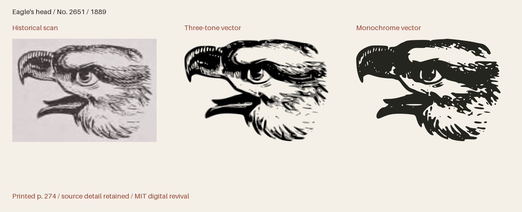 Historical scan beside the three-tone and monochrome vector revivals
