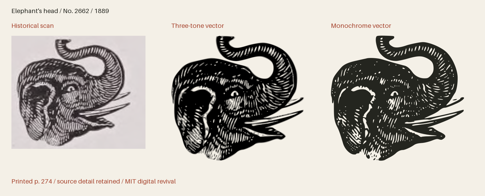 Historical scan beside the three-tone and monochrome vector revivals