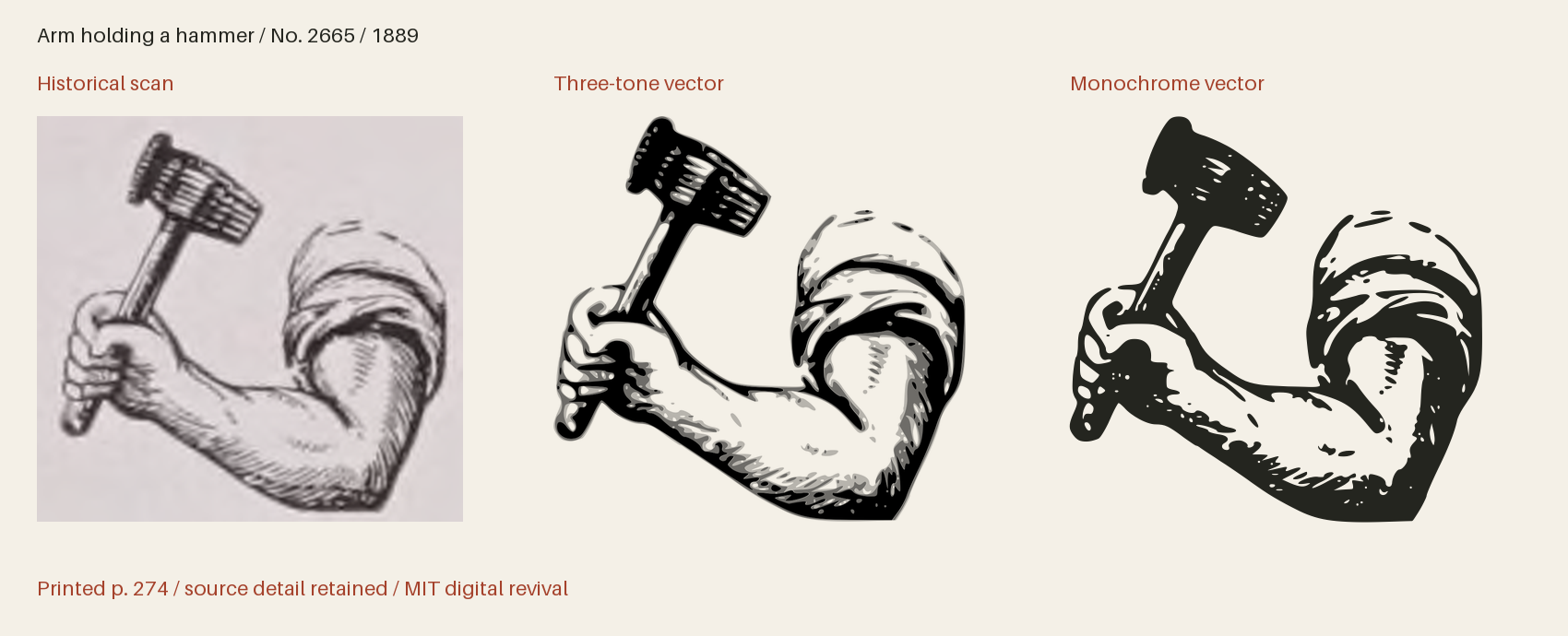 Historical scan beside the three-tone and monochrome vector revivals