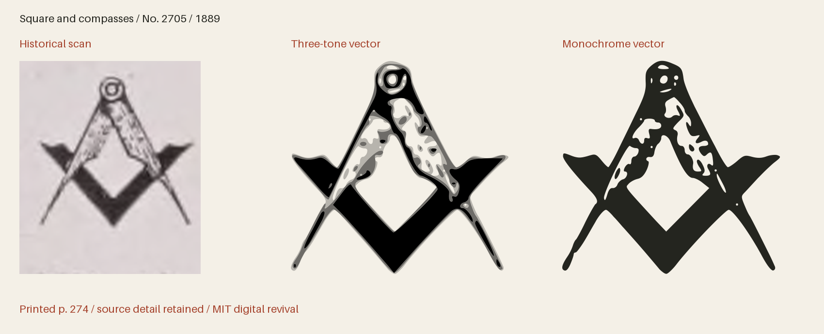 Historical scan beside the three-tone and monochrome vector revivals