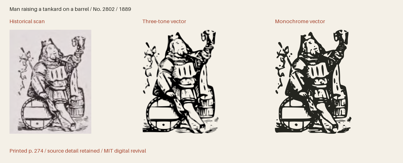 Historical scan beside the three-tone and monochrome vector revivals