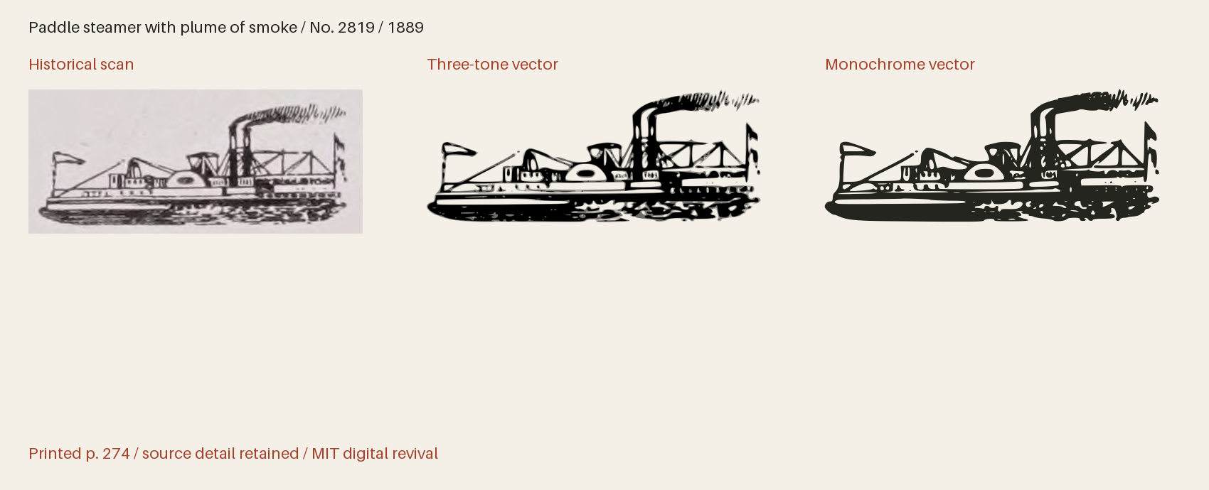Historical scan beside the three-tone and monochrome vector revivals