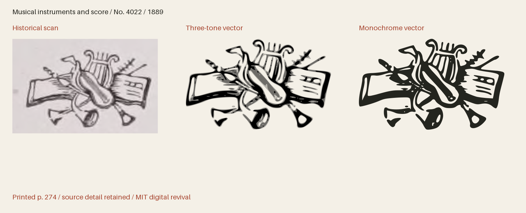 Historical scan beside the three-tone and monochrome vector revivals