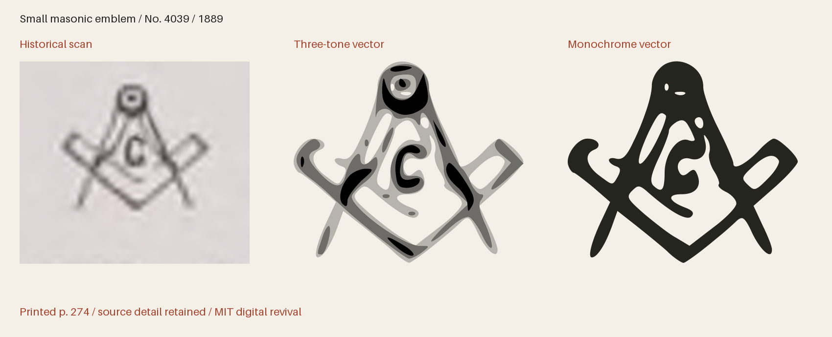 Historical scan beside the three-tone and monochrome vector revivals