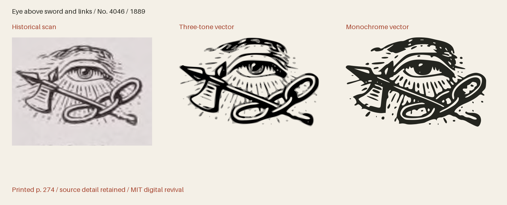 Historical scan beside the three-tone and monochrome vector revivals