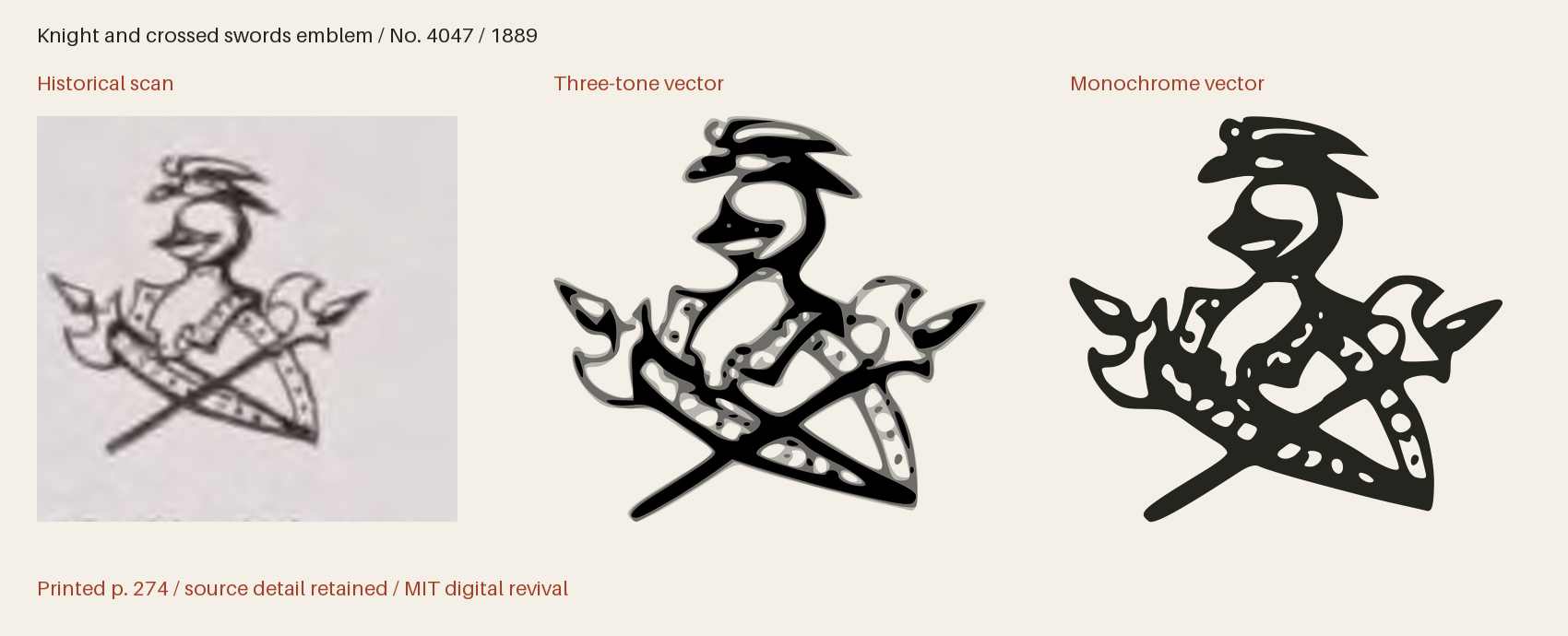 Historical scan beside the three-tone and monochrome vector revivals