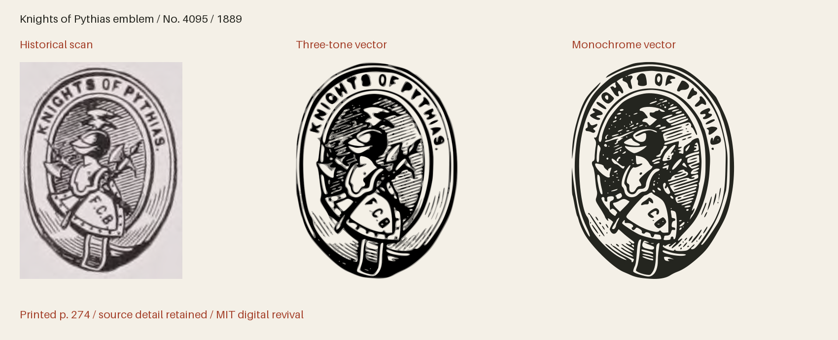Historical scan beside the three-tone and monochrome vector revivals