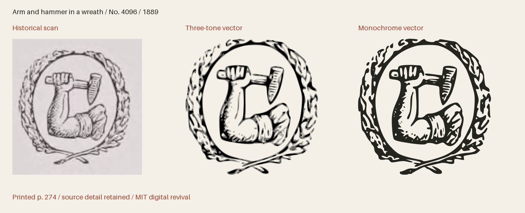 Historical scan beside the three-tone and monochrome vector revivals