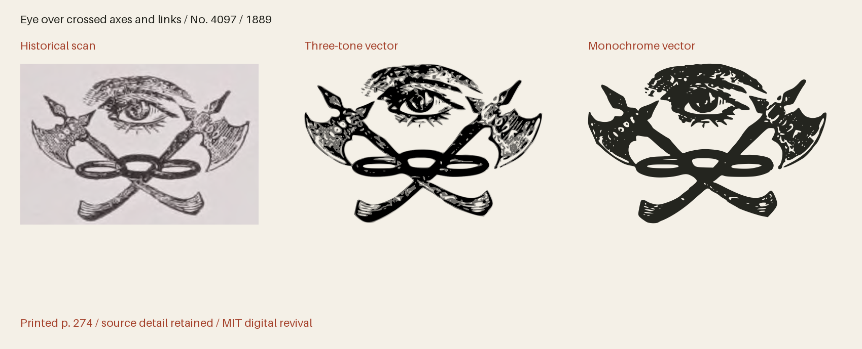 Historical scan beside the three-tone and monochrome vector revivals