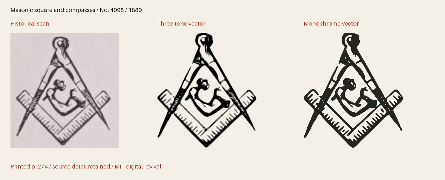 Historical scan beside the three-tone and monochrome vector revivals