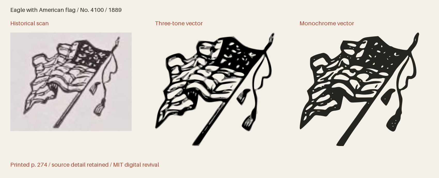Historical scan beside the three-tone and monochrome vector revivals
