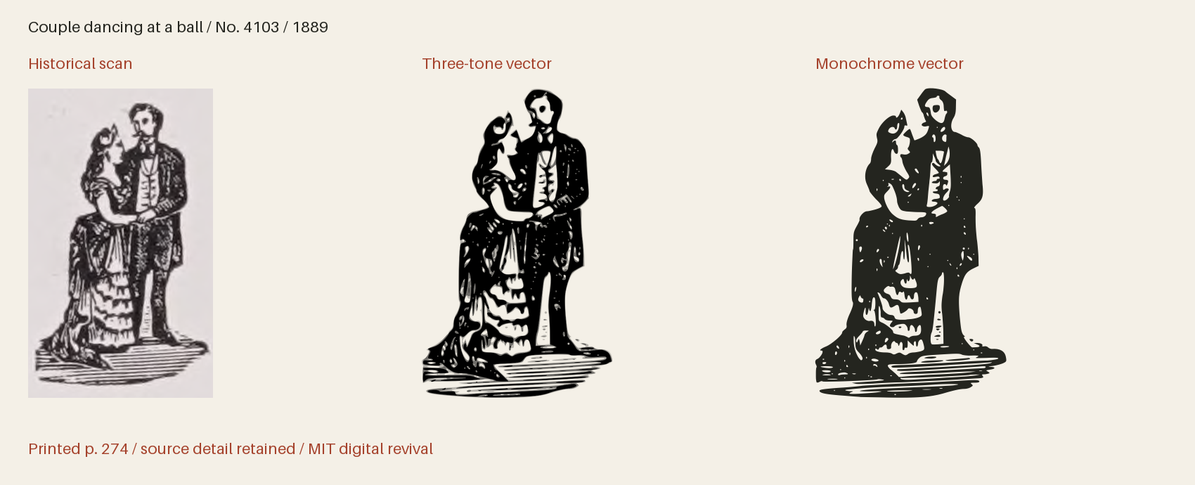 Historical scan beside the three-tone and monochrome vector revivals
