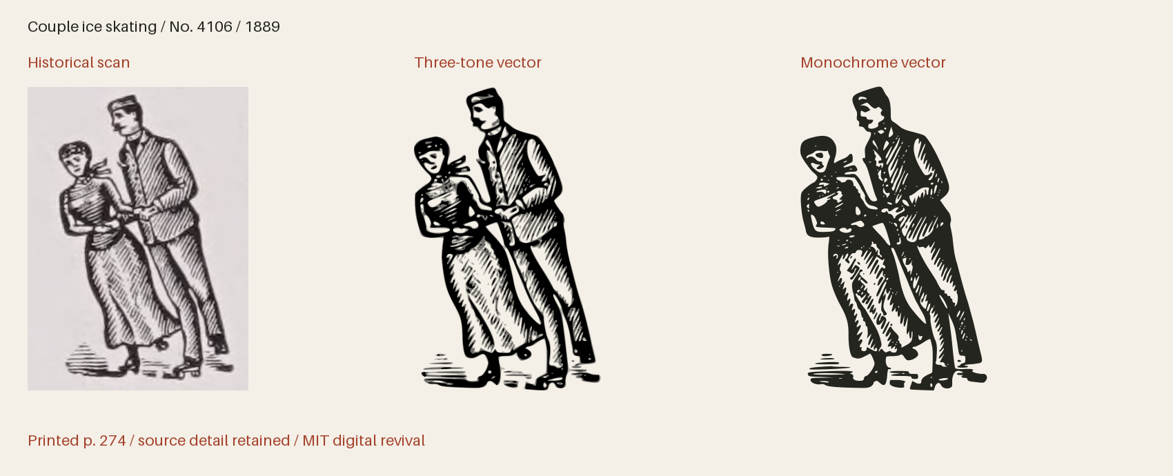 Historical scan beside the three-tone and monochrome vector revivals