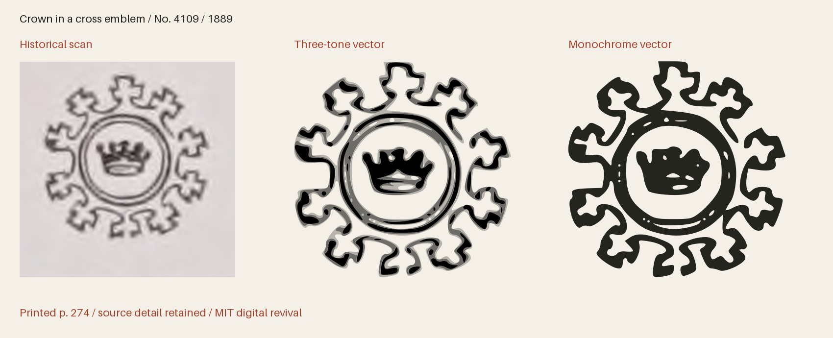 Historical scan beside the three-tone and monochrome vector revivals
