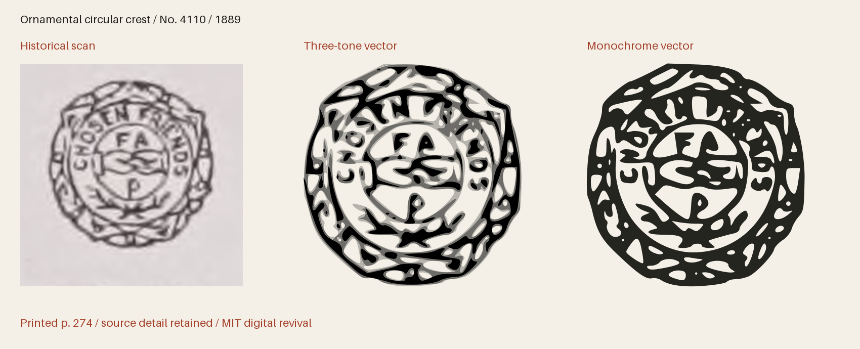 Historical scan beside the three-tone and monochrome vector revivals
