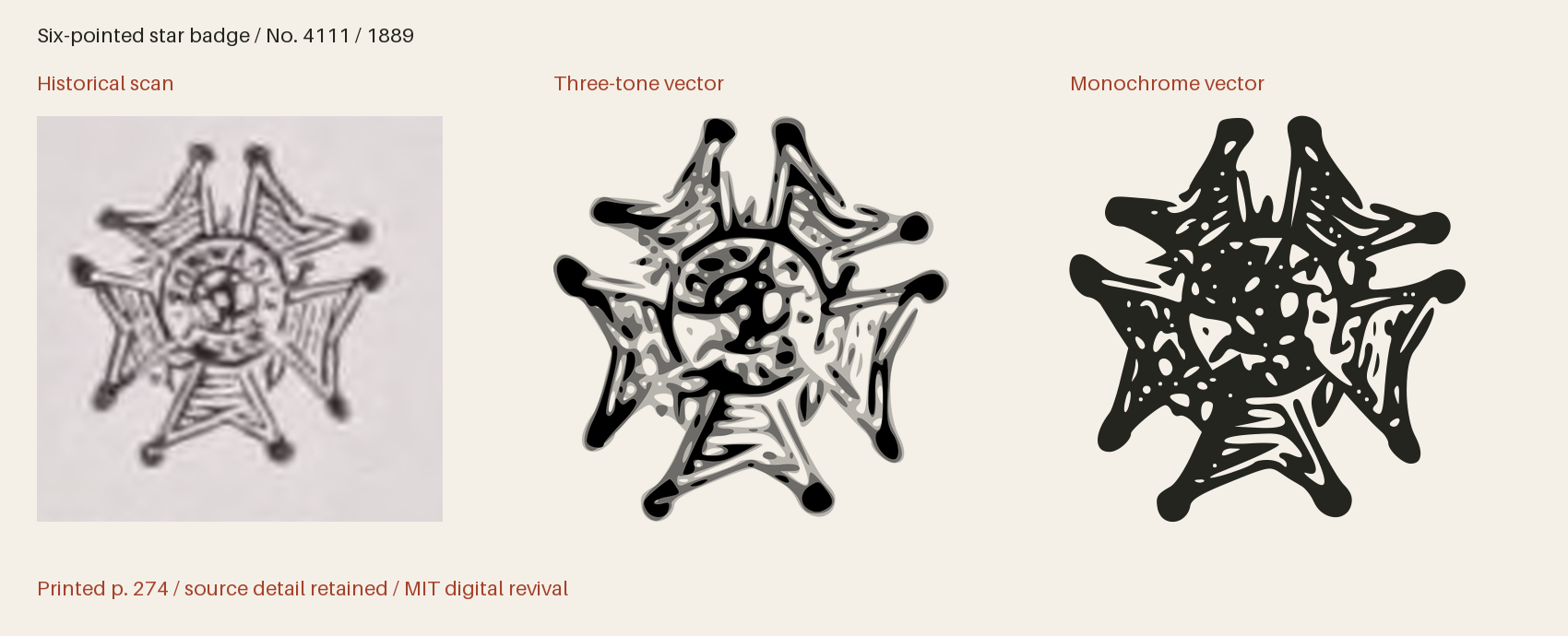 Historical scan beside the three-tone and monochrome vector revivals