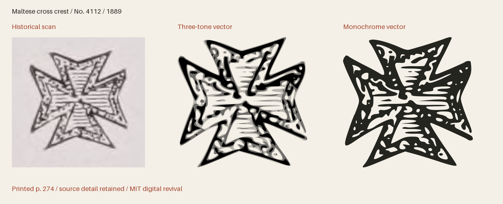 Historical scan beside the three-tone and monochrome vector revivals