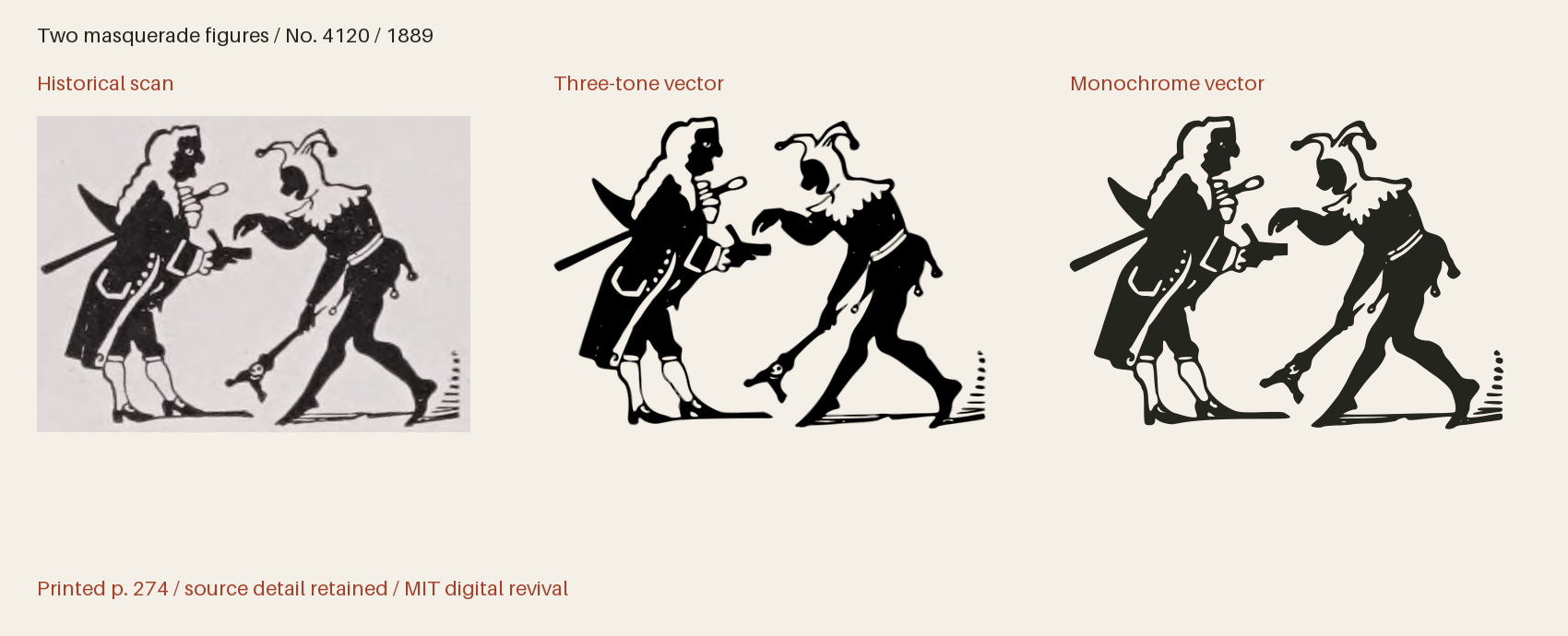 Historical scan beside the three-tone and monochrome vector revivals