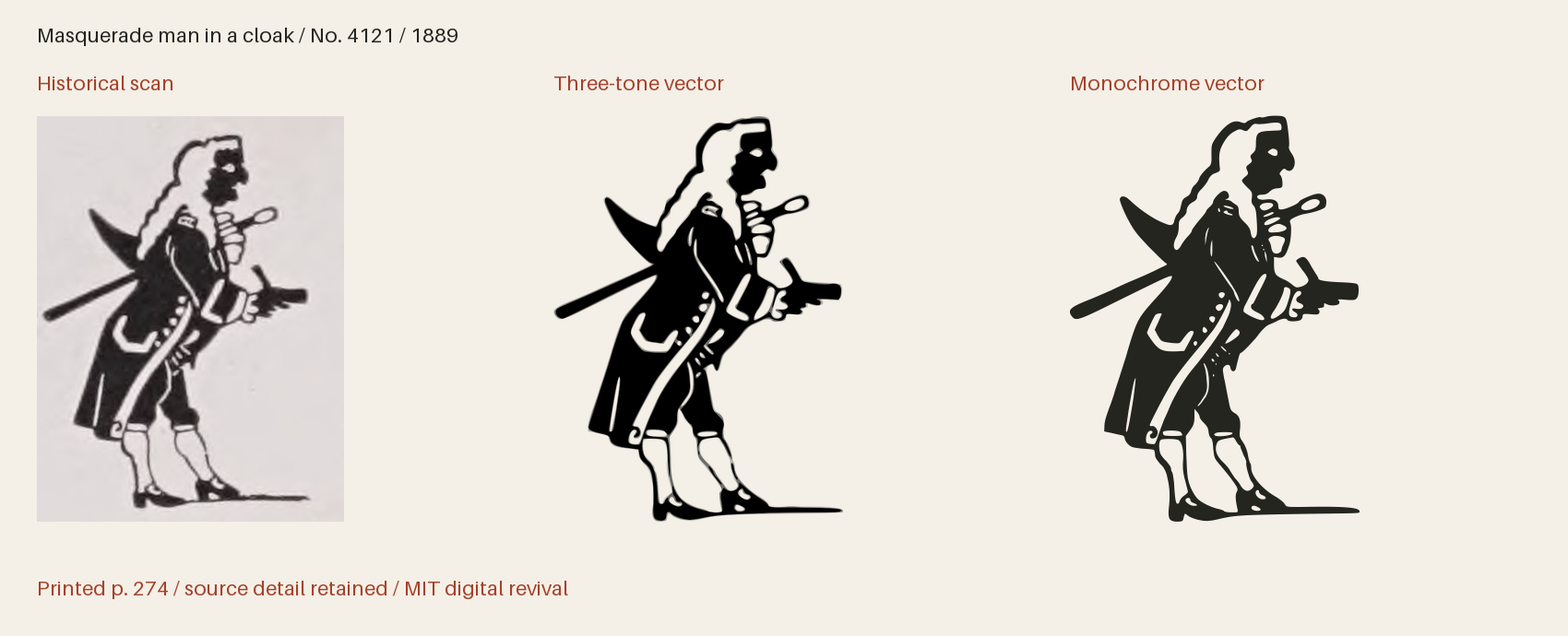 Historical scan beside the three-tone and monochrome vector revivals