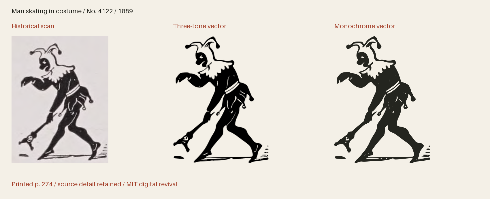 Historical scan beside the three-tone and monochrome vector revivals