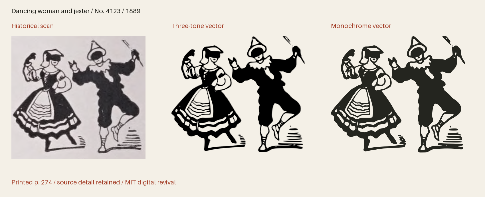 Historical scan beside the three-tone and monochrome vector revivals
