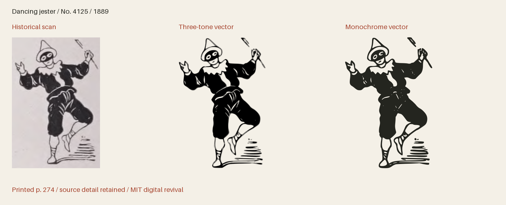 Historical scan beside the three-tone and monochrome vector revivals