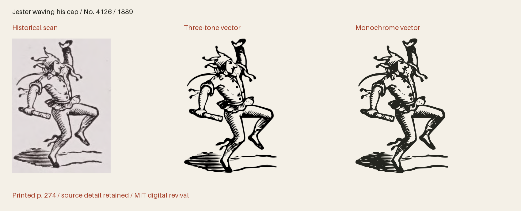 Historical scan beside the three-tone and monochrome vector revivals