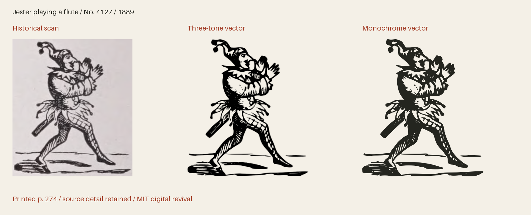 Historical scan beside the three-tone and monochrome vector revivals