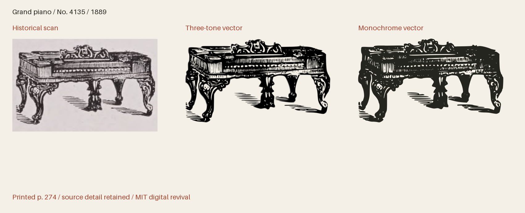 Historical scan beside the three-tone and monochrome vector revivals