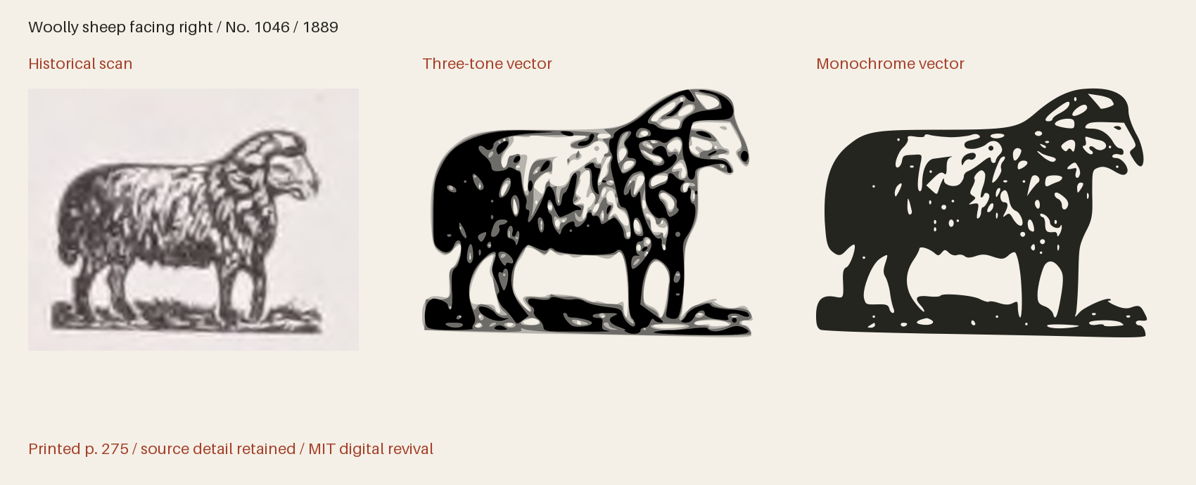 Historical scan beside the three-tone and monochrome vector revivals