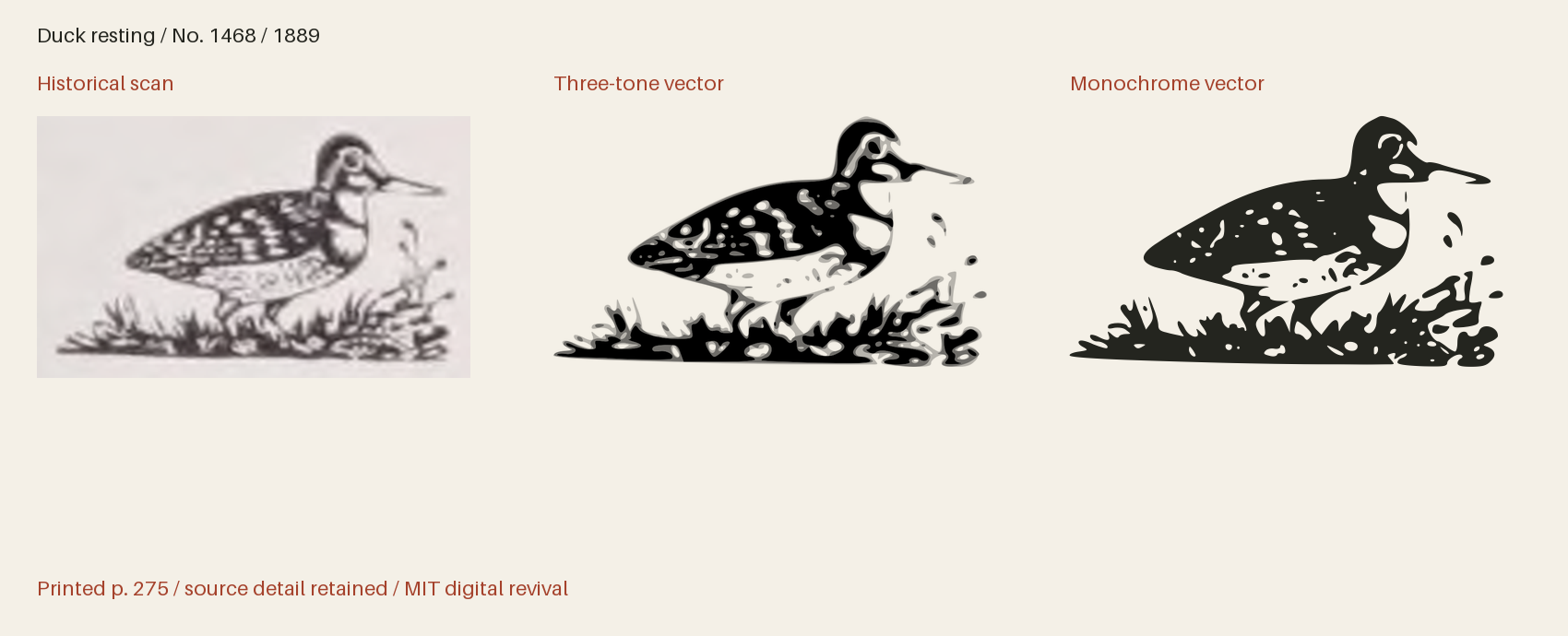 Historical scan beside the three-tone and monochrome vector revivals